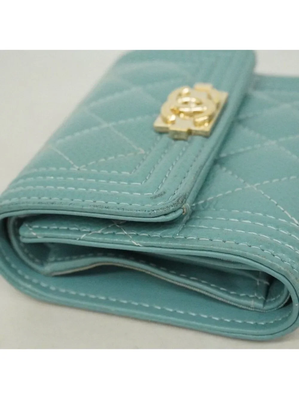 Chanel Trifold Wallet Boy Caviar Leather Blue Champagne Gold - Picture 5 of 8